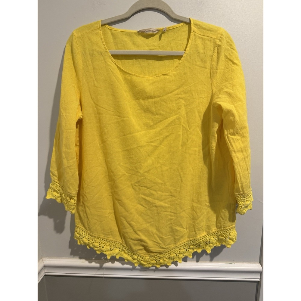 Soft Surroundings Size M Yellow Cotton Gauze Tunic Blouse Top Crochet Lace Trim